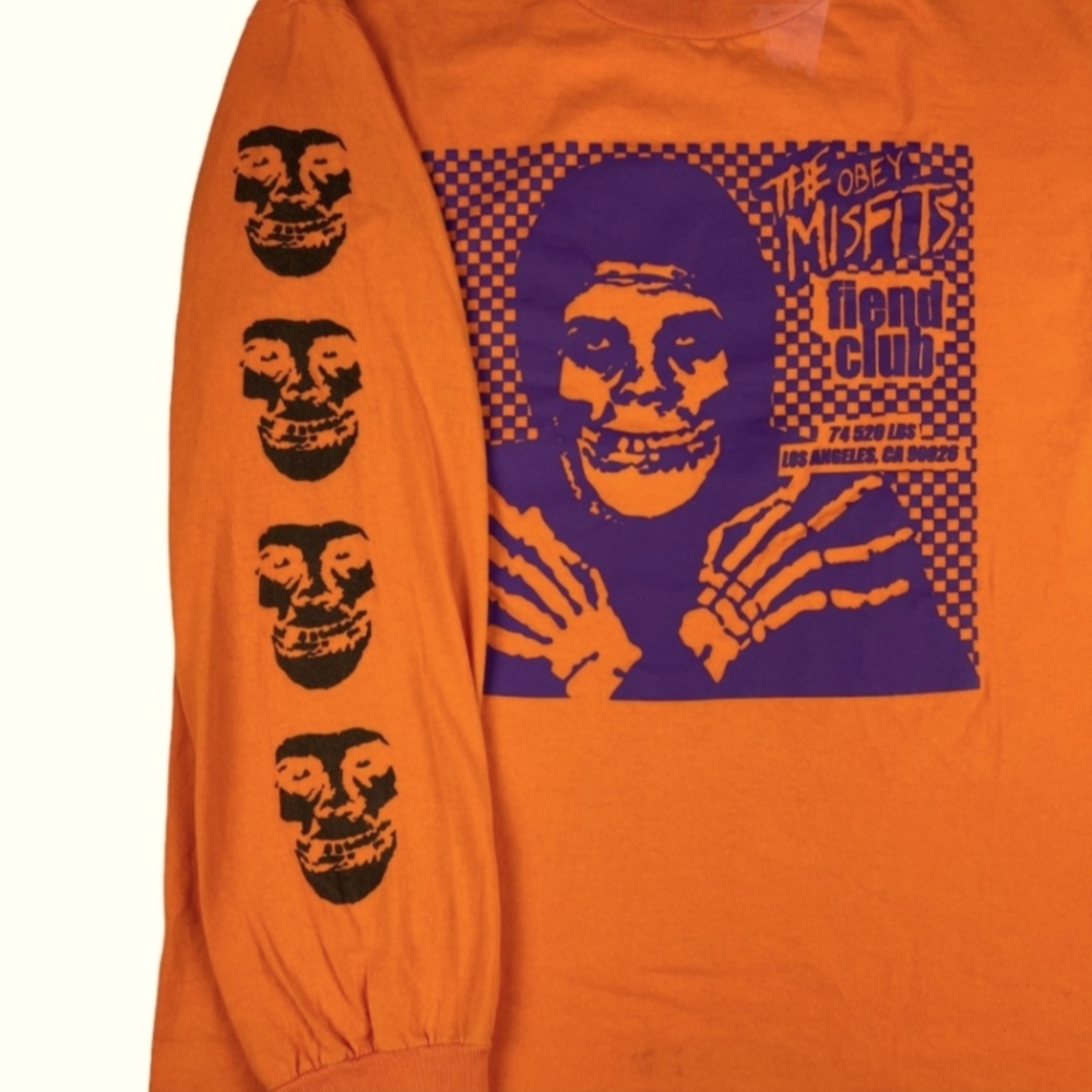 Obey X The Misfits Fiend Club Rock Orange L/S Graphic Shirt Men’s M - Picture 2 of 7
